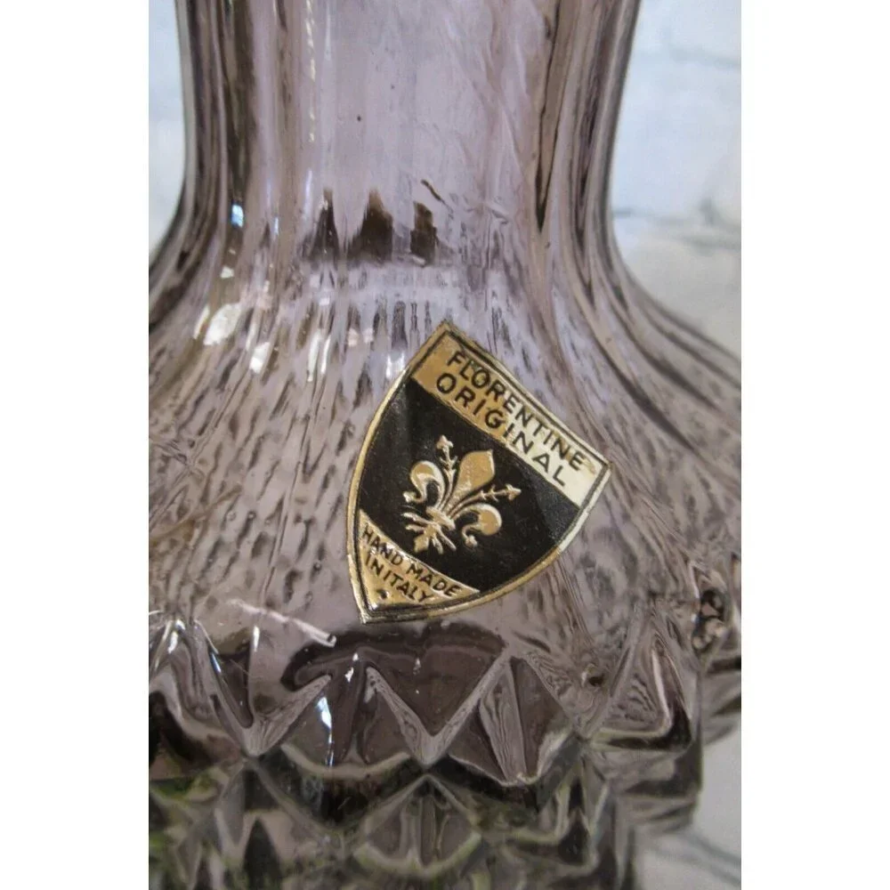 MCM Florentine Italian Art Glass Diamond Point Decanter Vase Water Carafe Purple